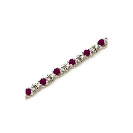 14K White Gold Round Ruby and Diamond Bracelet