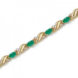 14K Yellow Gold Oval Emerald and Diamond Bracelet