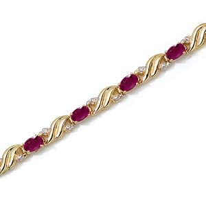 14K Yellow Gold Oval Ruby and Diamond Bracelet