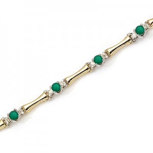 14K Yellow Gold Round Emerald and Diamond Bracelet