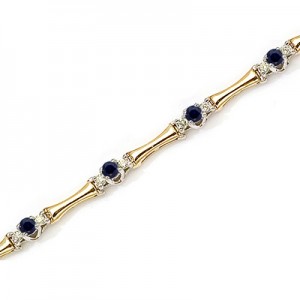 14K Yellow Gold Round Sapphire and Diamond Bracelet