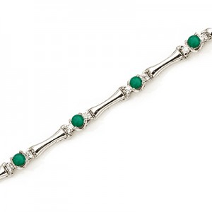 14K White Gold Round Emerald and Diamond Bracelet