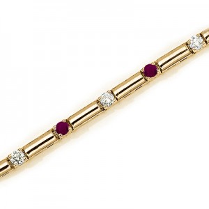 14K Yellow Gold Round Ruby and Diamond Bracelet