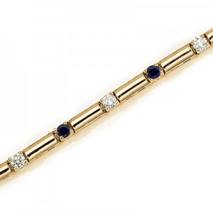 14K Yellow Gold Round Sapphire and Diamond Bracelet