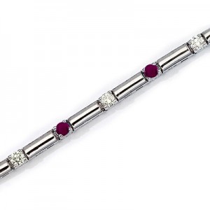 14K White Gold Round Ruby and Diamond Bracelet