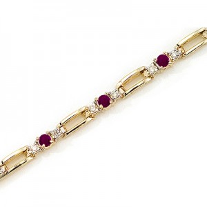 14K Yellow Gold Round Ruby and Diamond Bracelet