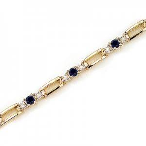 14K Yellow Gold Round Sapphire and Diamond Bracelet