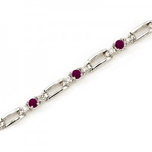 14K White Gold Round Ruby and Diamond Bracelet