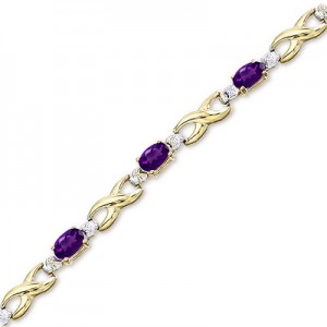 14K Yellow Gold Oval Amethyst and Diamond Bracelet