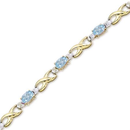 14K Yellow Gold Oval Aquamarine and Diamond Bracelet