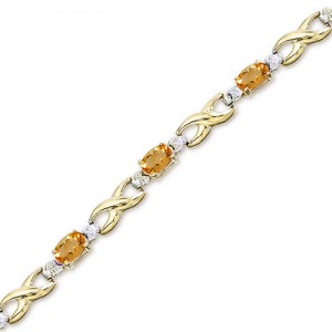 14K Yellow Gold Oval Citrine and Diamond Bracelet
