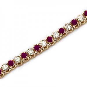 14K Yellow Gold Round Ruby and Diamond Bracelet