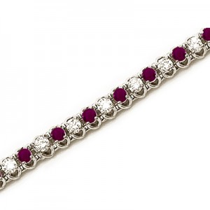 14K White Gold Round Ruby and Diamond Bracelet