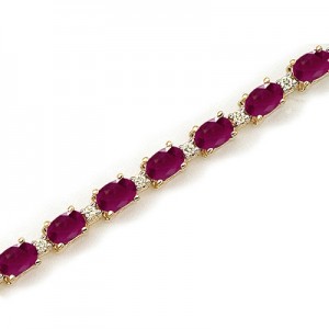 14K Yellow Gold Oval Ruby and Diamond Bracelet