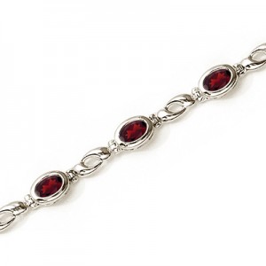 14K White Gold Oval Garnet Bracelet