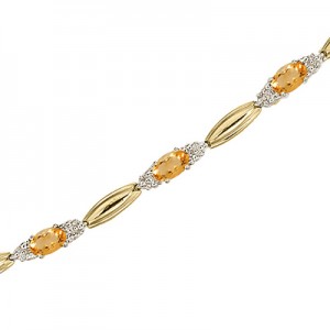 14K Yellow Gold Oval Citrine and Diamond Bracelet