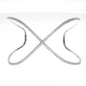 14K White Gold .77 Ct Diamond Open X Large Fashion Cuff Bracelet