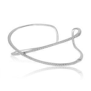14K White Gold Criss Cross Diamond Fashion Cuff