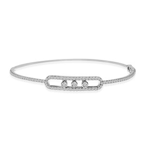 14K White Gold Rolling Diamonds Fashion Bangle
