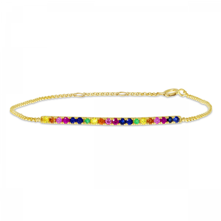 14K Yellow Gold Rainbow Sapphire Chain Bracelet