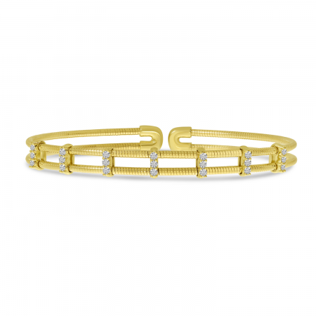 14K Yellow Gold Double Row Diamond Flexible Cuff Bracelet