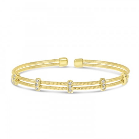 14K Yellow Gold Double Row Diamond Flexible Cuff Bracelet