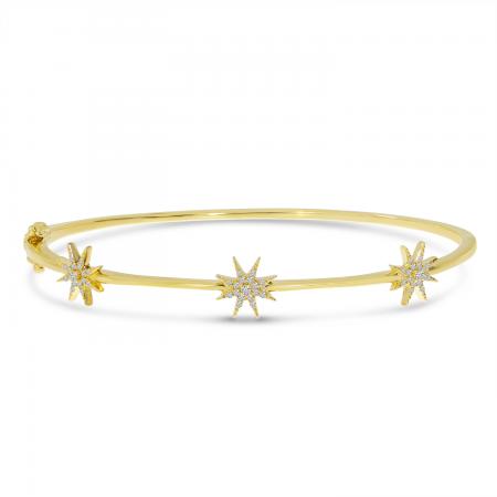 14K Yellow Gold Diamond Star Bangle Bracelet