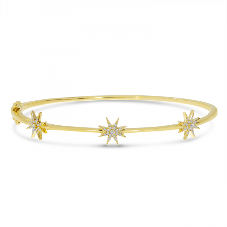 14K Yellow Gold Diamond Star Bangle Bracelet