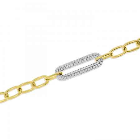 14K Yellow Gold Diamond Center Paperclip Link Bracelet