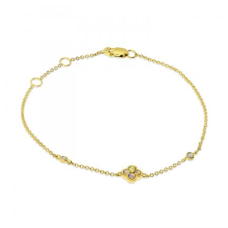 14K Yellow Gold Opal and Diamond Clover Chain Bracelet