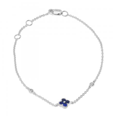 14K White Gold Sapphire and Diamond Clover Chain Bracelet
