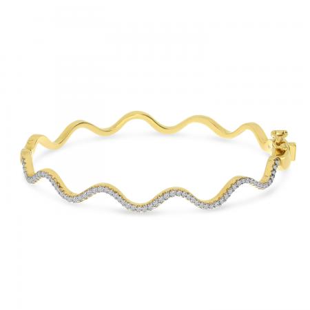 14K Yellow Gold Diamond Wave Bangle Bracelet