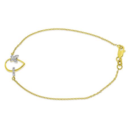 14K Yellow Gold Diamond Butterfly Chain Bracelet