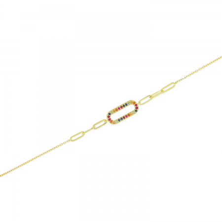 14K Yellow Gold Rainbow Sapphire Link Bracelet