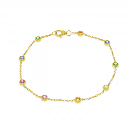 14K Yellow Gold Rainbow Sapphire Bezel Station Bracelet