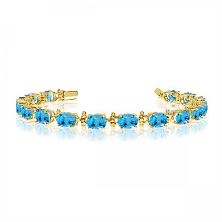 14K Yellow Gold Oval Blue Topaz Bracelet