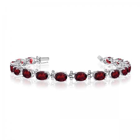 14K White Gold Oval Garnet Bracelet