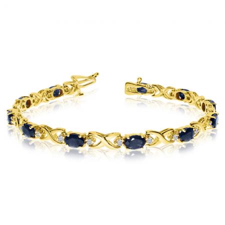 14K Yellow Gold Oval Sapphire and Diamond Bracelet