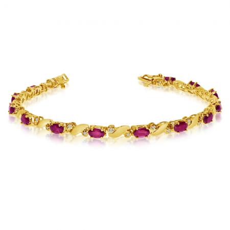 14K Yellow Gold Oval Ruby and Diamond Bracelet