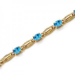 14K Yellow Gold Oval Blue Topaz Bracelet