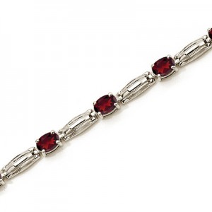 14K White Gold Oval Garnet Bracelet