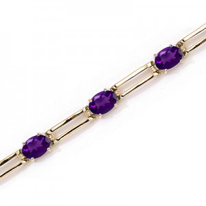 14K Yellow Gold Oval Amethyst Bracelet