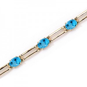 14K Yellow Gold Oval Blue Topaz Bracelet