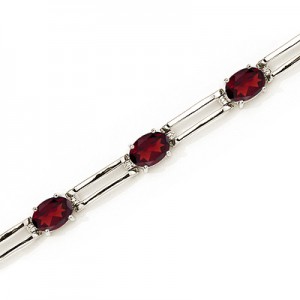 14K White Gold Oval Garnet Bracelet