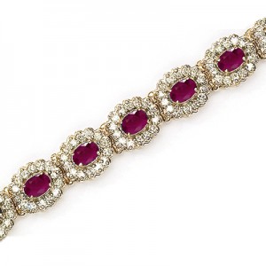 14K Yellow Gold Oval Ruby and Diamond Bracelet