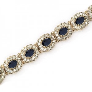 14K Yellow Gold Oval Sapphire and Diamond Bracelet