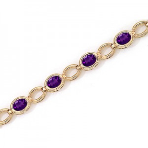 14K Yellow Gold Oval Amethyst Bracelet