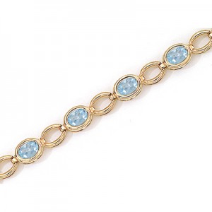 14K Yellow Gold Oval Aquamarine Bracelet