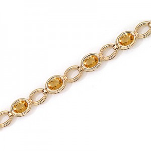 14K Yellow Gold Oval Citrine Bracelet