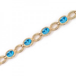 14K Yellow Gold Oval Blue Topaz Bracelet